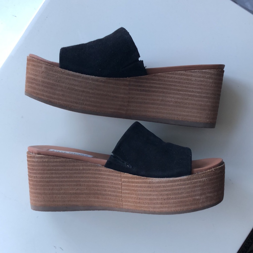 Steve Madden Black Suede Platform Slides (Size 6)